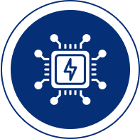 Microchip icon with lightning bolt design.