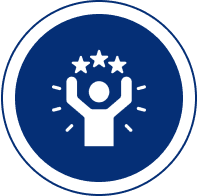 Person icon with stars in blue circle.